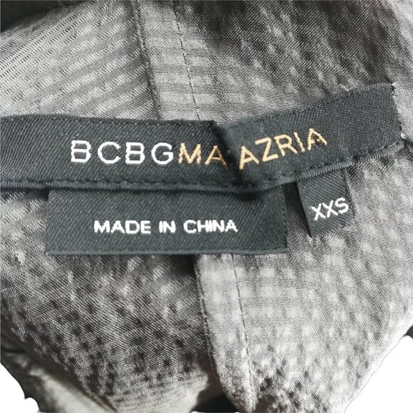 BCBG Max Azria Draped Silk Blouse Size XXS Gray Cape Sleeve Ruched Pleated - Picture 11 of 12